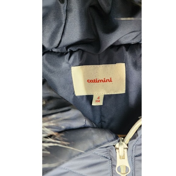 Catimini Blue Peplum Quilted Parka w/ Detachable Faux‎ Fur Trim On Hood Size 4 - Picture 8 of 10